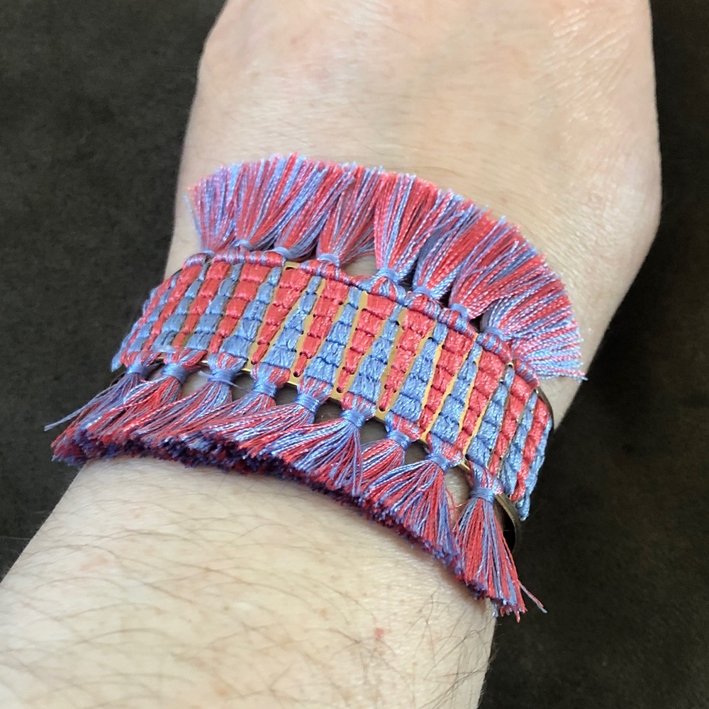 Stella & Dot Light Red and Blue Woven Bracelet